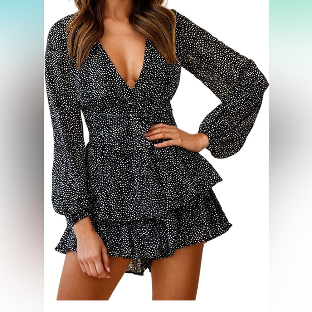 V Neck Long Sleeve Romper